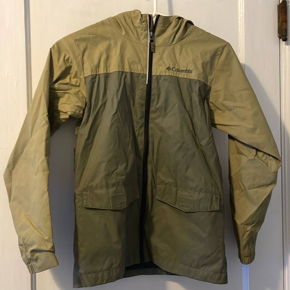 Columbia jacket. Kids M. Olive green. Fleece lined hood. Almost new condition.